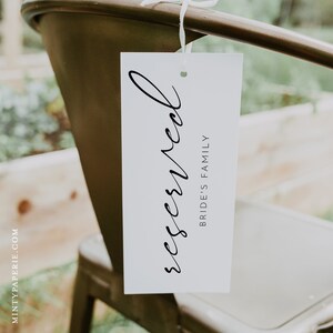Reservierter Sitzplatz Tag, Hochzeit Reservierter Stuhl / Reihen Karte, Modern Minimalist, Bearbeitbare Vorlage, Sofort Download, Templett, 8x4 #0023-108RS