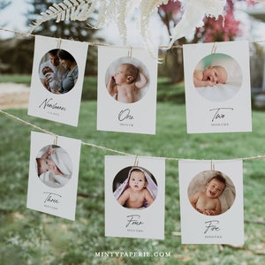 Fotobanner für das erste Jahr, Babyfotos, 1. Geburtstag, Monatliche Meilensteine, 100% bearbeitbare Vorlage, Sofort, Templett, 4x6, 5x7 #0024-101FYB