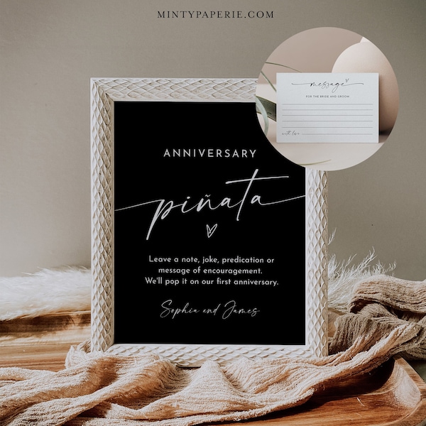 Anniversary Piñata Sign and Advice Card, Wedding Guestbook Alternative, Wedding Pinata Sign, Editable Template, Instant Download  #0034B-68S