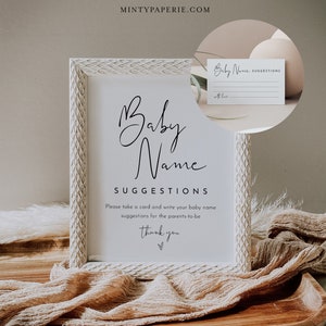 Baby Name Ideen, Baby Namen Vorschläge, Schild und Ticket, druckbare minimalistische Babyparty, geschlechtsneutral, bearbeitbare Vorlage #0031-34BAG