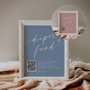 Diaper Fund Sign, Venmo Baby Shower Sign, Boy or Girl Baby Shower Cash Gift, Editable Template, Instant Download, Templett, 8x10 #0034PB-59S