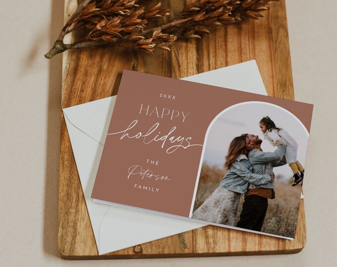 Photo Holiday Card Template, Arch Bohemian Christmas Card, Editable, Add Your Own Photo, Instant Download, Templett, 5x7 #0032-135HP