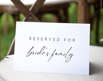 Minimalist Reserved Seat Card, Modern Wedding Reserved Seating Tent Card, Editable Template, INSTANT DOWNLOAD, Templett, 5.5x8.5 #0023-106RS