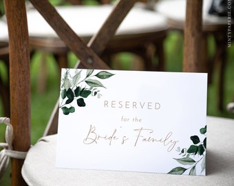 Greenery Reserved Seat Card, Wedding Reserved Seating Tent and Flat Card, Editable Template, Instant Download, Templett, 5.5x8.5 #033-112RS
