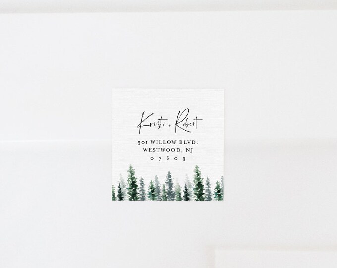 Rustic Pine Envelope Label Template, Printable Return Address Sticker, Editable Wedding Favor Tag, Instant Download, Templett #073-114AL
