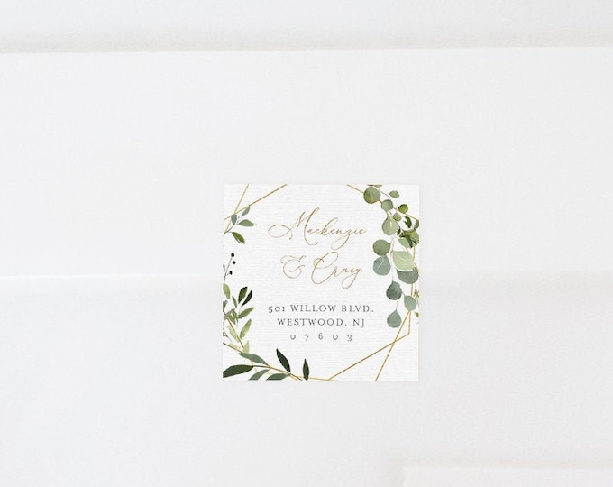 Greenery Envelope Label Template, Printable Return Address Sticker, Wedding Favor Tag, INSTANT DOWNLOAD, Editable, Templett #056-113AL