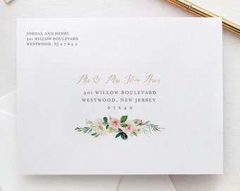 Boho Envelope Template, Blush Floral & Greenery Wedding Address Printable, Instant Download, Editable, Templett, A1, A7 Sizes #043-123EN