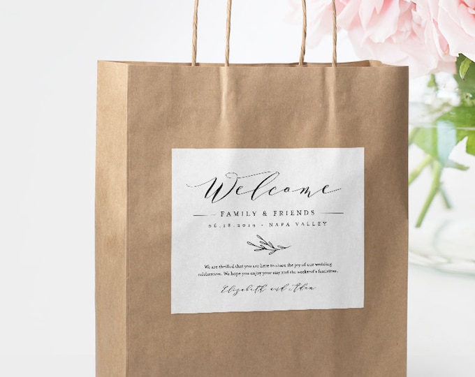Self-Editing Welcome Bag Label, Printable Hotel Bag Sticker, Welcome Box Label Template, INSTANT DOWNLOAD, 100% Editable, DIY #037-103WBL