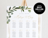 Printable Seating Chart Template, Wedding Seating Sign, Instant Download, 100% Editable Text, Greenery, US & UK Poster Sizes, DIY #056-226SC
