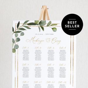 Druckbare Sitzplan Vorlage, Sitzplan Hochzeit, sofort-Download, 100% bearbeitbarer Text, Grün, US & UK Poster-Größen, DIY #056-226SC