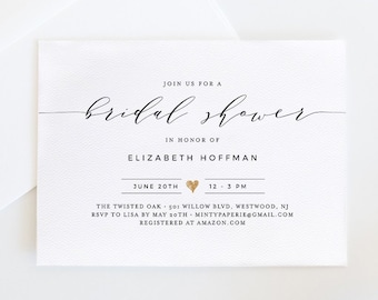 Bridal Shower Invitation Template, Rustic Kraft Wedding Shower Invite, INSTANT DOWNLOAD, 100% Editable, Printable, Simple Modern #037-148BS