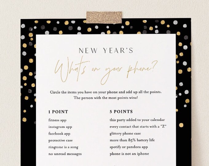 New Years What's on Your Phone Game, Printable 2023 New Years Eve Party Game, Activity, Editable Template, Instant Download, Templett 104NYG