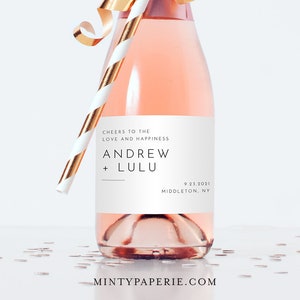 Minimalist Mini Champagne Bottle Template, Editable Wedding Wine Label, Bridal Shower Favor Sticker, Instant Download, Templett #094-109ML