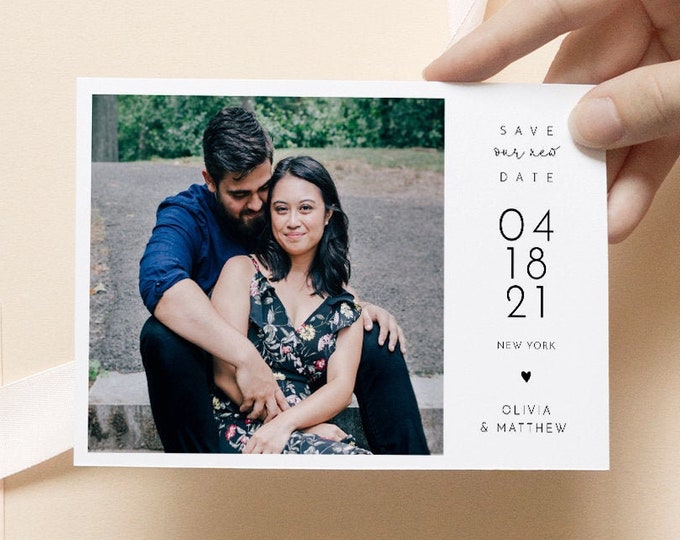 Photo Save Our New Date Postcard, Minimalist Postponed Wedding Announcement, 100% Editable Template, Instant Download, Templett, 4x6 #120PA