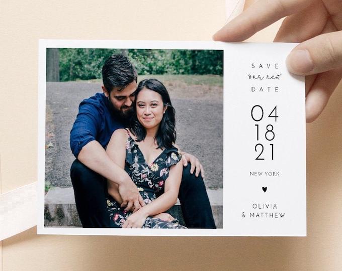 Photo Save Our New Date Postcard, Minimalist Postponed Wedding Announcement, 100% Editable Template, Instant Download, Templett, 4x6 #120PA