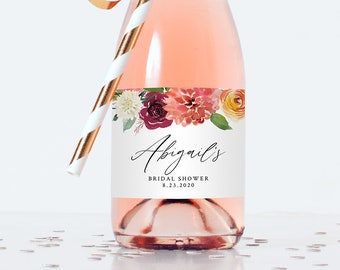Mini Champagne Bottle Label Template, Wedding / Bridal Shower Favor Sticker, Summer Florals, Instant Download, Editable Text #002-106ML
