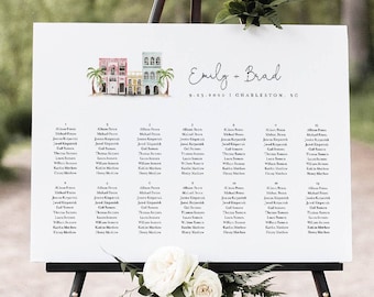 Charleston Wedding Seating Chart Template, Rainbow Row Seating Sign, Alphabetical & Table Order, 100% Editable, INSTANT DOWNLOAD #017B-267SC