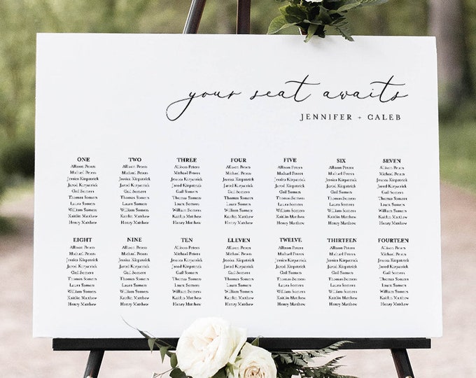 Minimalist Seating Chart Template, Wedding Seating Sign, Alphabetical & Table Number Order, 100% Editable Text, INSTANT DOWNLOAD #045-254SC