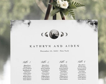 Celestial Wedding Seating Chart Template, Printable Moon Seating Sign Poster, 100% Editable Text, Instant Download, Templett #0003-279SC