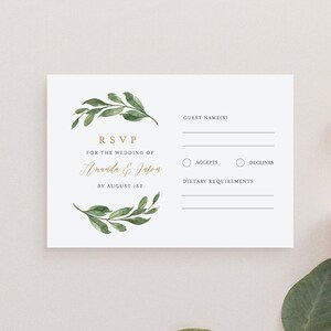 Greenery RSVP Card Template, 100% Editable Text, Printable Wedding or Bridal Shower Response Card, Instant Download, Templett, DIY #067-062