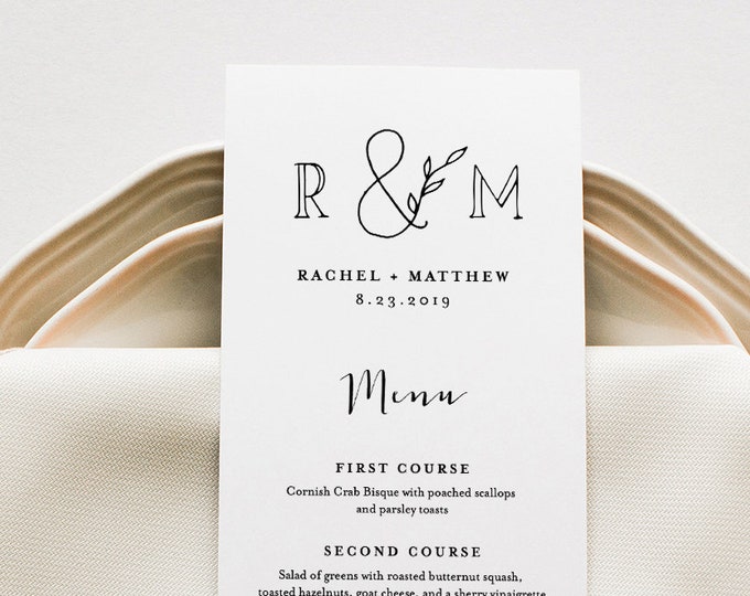 Printable Wedding Menu Template, INSTANT DOWNLOAD, 100% Editable Text, Dinner Menu Card, Rustic Monogram, Kraft Paper, 2 Sizes #042-129WM