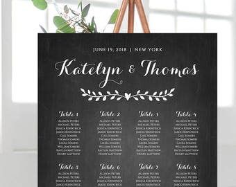 Wedding Seating Chart Template, Editable, DIY Rustic Vine Chalkboard Wedding, Printable Seating Plan Poster, Instant Download #NC-204SC