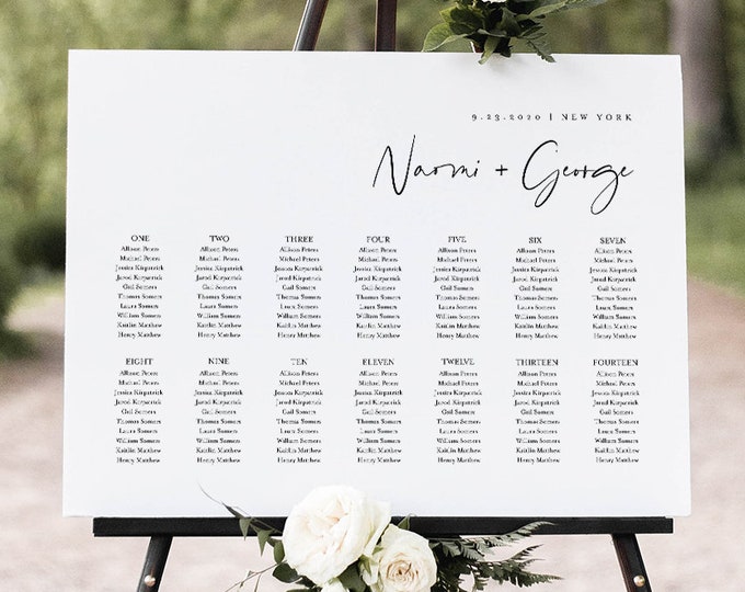 Minimalist Seating Chart Poster, Printable Modern Wedding Seating Sign, Instant Download, Editable Template, Templett, US & UK #096-259SC