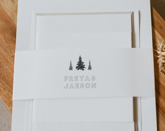 Pine Belly Band Printable, Minimal Mountain Wedding Invitation Wrap, 100% Editable Template, Instant Download, Templett #0015-115BB