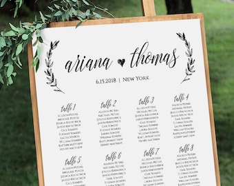 Wedding Seating Chart, Printable Seating Plan Poster, Table Assignment, Editable Template, Modern Calligraphy, Instant Download #023-207SC