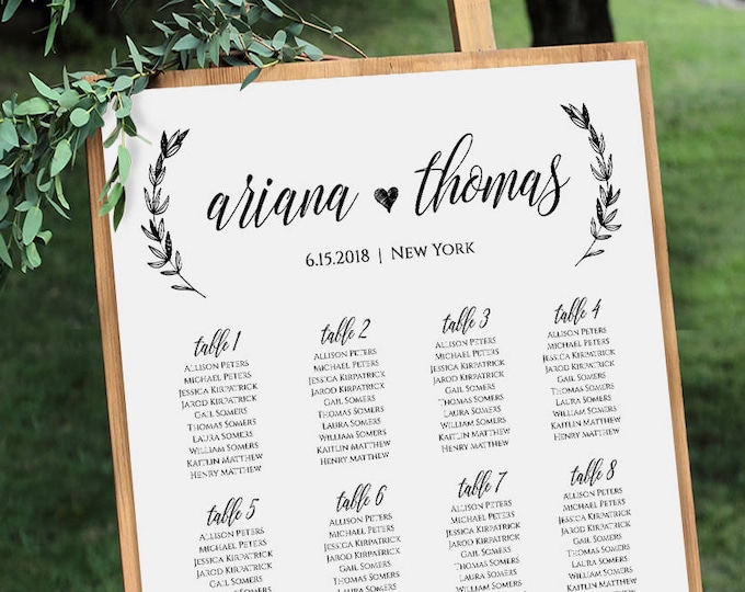 Wedding Seating Chart, Printable Seating Plan Poster, Table Assignment, Editable Template, Modern Calligraphy, Instant Download #023-207SC