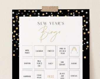 New Years Bingo Game, Printable 2024 New Years Eve Party Activity, NYE Bingo Game, Editable Template, Instant Download, Templett #107NYG