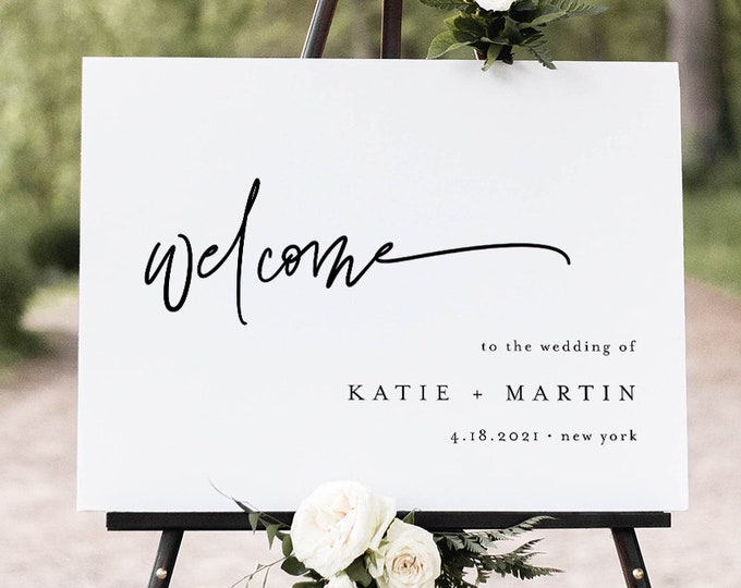 Modern Script Welcome Sign, Minimalist Wedding Welcome Poster, 100% Editable Template, Printable, Instant Download, Templett #0009-229LS