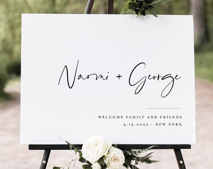 Modern Welcome Sign, Printable Minimalist Wedding or Bridal Shower Sign, Clean, Instant Download, Editable Template, Templett #096-195LS