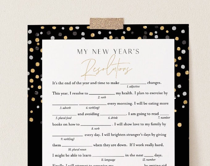 New Years Mad Libs Game, Printable 2022 New Years Eve Party Activity, Resolution Mad Lib, Instant Download, Templett #108NYG