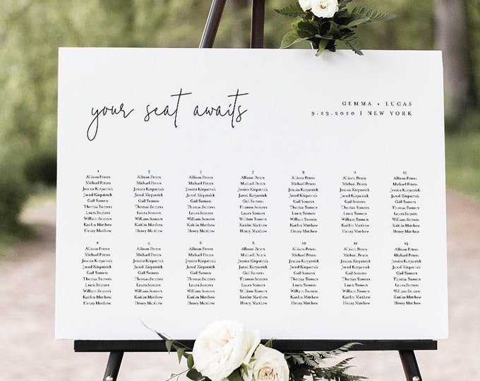 Minimalist Seating Chart Poster, Printable Modern Wedding Seating Sign, Instant Download, Editable Template, Templett, US & UK #095A-262SC
