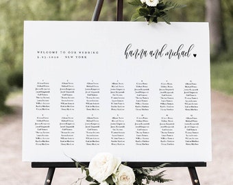 Seating Chart Template, Modern Calligraphy Wedding Seating Sign, Alphabetical & Table Order, 100% Editable, INSTANT DOWNLOAD #008-266SC