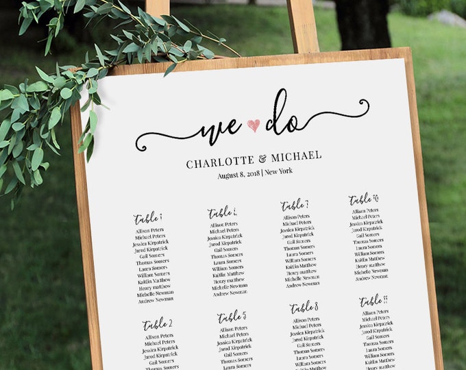 Wedding Seating Chart Sign, Printable, 100% Editable, INSTANT DOWNLOAD, Table Assignment, Escort, We Do, 18x24 & 24x36 #030-213SC