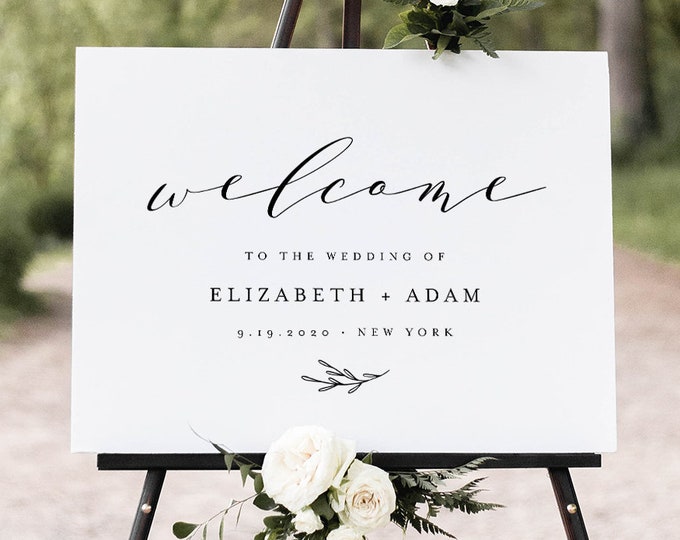 Minimalist Welcome Sign, Printable Classic Modern Wedding or Bridal Shower Poster, Instant Download, Editable Template, Templett #037-190LS