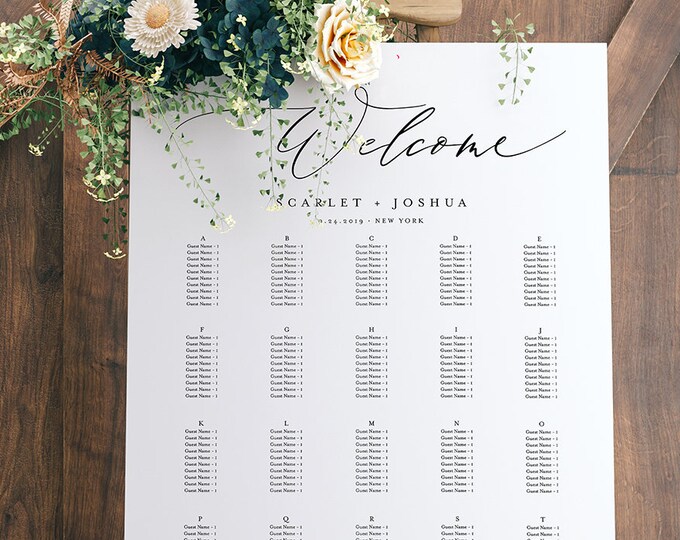 Alphabetical Seating Chart Template, Wedding Seating Poster, Seating Assignment Sign, 100% Editable, INSTANT DOWNLOAD, Printable #052-228SC