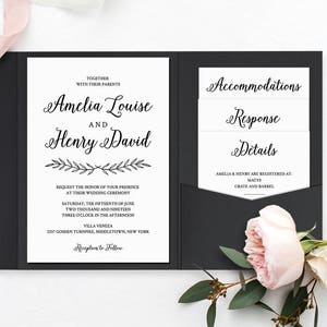 Wedding Invitation Set, Pocket Fold, Printable Calligraphy Invite & Enclosure Cards, Instant Download, 100% Editable Template, Templett 012 image 1