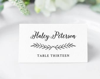 DIY Wedding Place Card Template, Printable Escort Card, Name Card, Seating Card, Rustic Laurels, Instant Download, Fully Editable #012-103PC