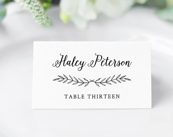 DIY Wedding Place Card Template, Printable Escort Card, Name Card, Seating Card, Rustic Laurels, Instant Download, Fully Editable #012-103PC