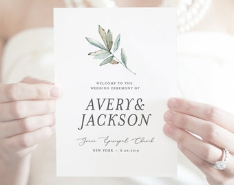 Wedding Program Template, Folded Booklet, INSTANT DOWNLOAD, Order of Service, 100% Editable, Succulent Greenery, Boho Wedding  #048-121WP