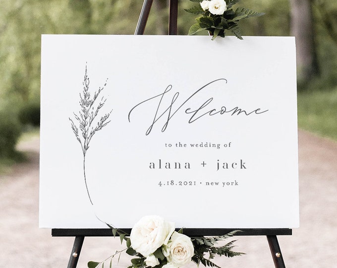 Welcome Sign, Minimalist Wedding Poster, Wildflower, Lavender, 100% Editable Template, Instant Download, Printable, Templett #0006C-211LS