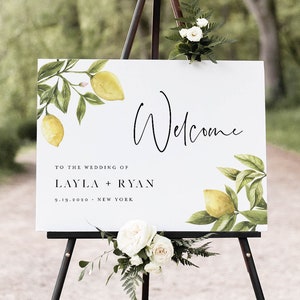 Lemon Welcome Sign, Printable Summer Citrus Wedding or Bridal Shower Sign, Instant Download, Editable Template, Templett #089-197LS