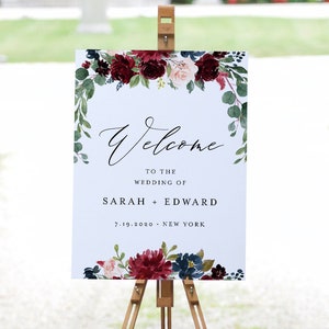 Merlot Floral Welcome Sign Template, Bridal Shower, Instant Download, 100% Editable Text, Printable Wedding Poster Sign, Templett #062-178LS