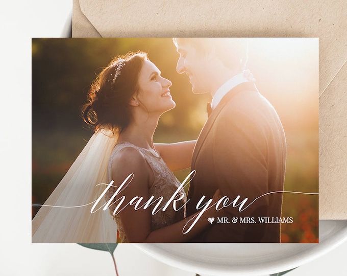 Wedding Photo Thank You Card, Custom Thank You Card, Folded & Flat, 100% Editable Template, Instant Download, Templett, DIY #034-103TYC