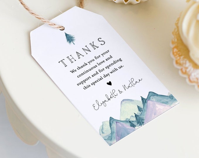 Pine Favor Tag Template, Thank You Tag, Rustic Mountain Bridal Shower Tag, Welcome Bag, INSTANT DOWNLOAD, Editable Text, Templett #063-135FT