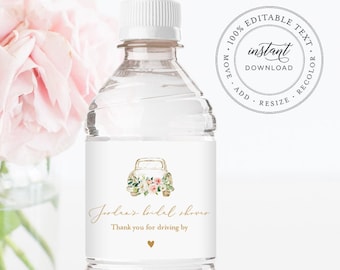 Water Bottle Label Template, Drive By Bridal Shower, Baby Shower Label, Printable Water Sticker,  Instant Download, Templett #043DB-121BL