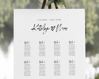 Modern Seating Chart Template, Wedding Seating Plan, Minimalist Bridal Shower Seating Chart, Editable, Templett, US & UK Sizes #090-251SC